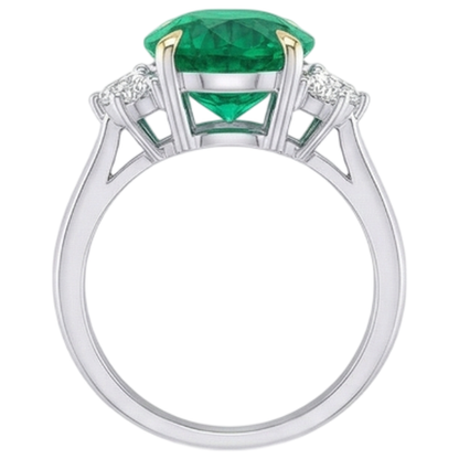 Natural Real ( Not Lab Grown ) Colombian Green Emerald GIA And Diamond Ring Oval Shape