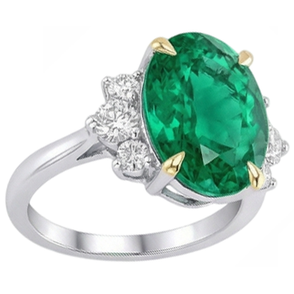 Natural Real ( Not Lab Grown ) Colombian Green Emerald GIA And Diamond Ring Oval Shape