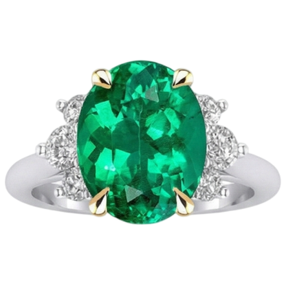 Natural Real ( Not Lab Grown ) Colombian Green Emerald GIA And Diamond Ring Oval Shape
