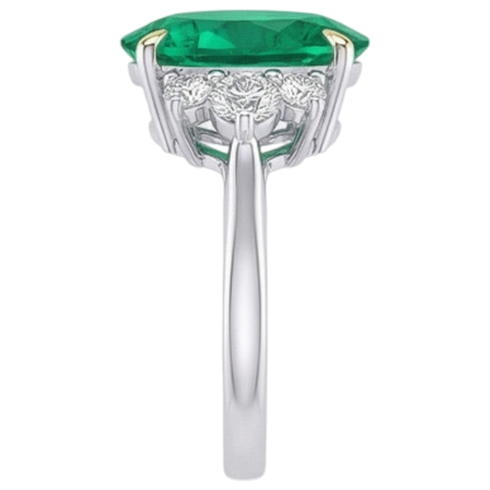 Natural Real ( Not Lab Grown ) Colombian Green Emerald GIA And Diamond Ring Oval Shape