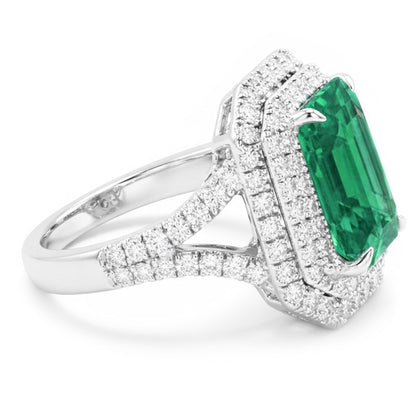 Colombian Green Emerald And Natural Earth Mined Diamonds 11.75 Carats Anniversary Ring White Gold 14K