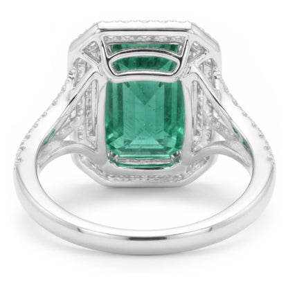 Colombian Green Emerald And Natural Earth Mined Diamonds 11.75 Carats Anniversary Ring White Gold 14K