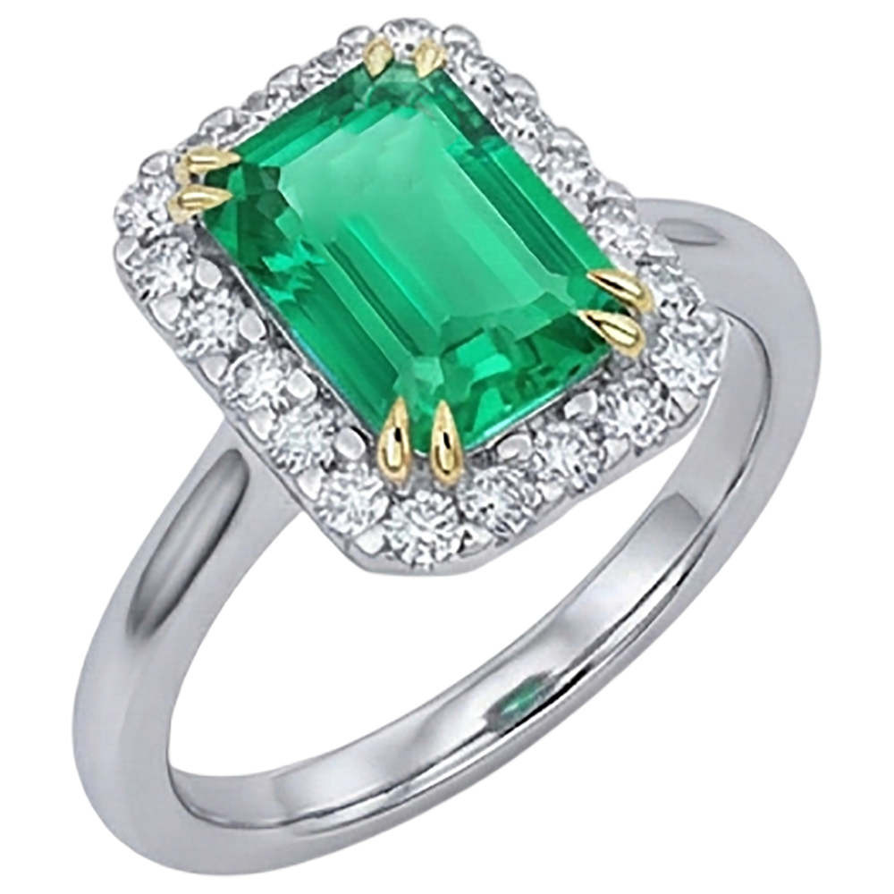 Natural Real ( Not Lab Grown ) Colombian Green Emerald GIA Halo Ring For Women