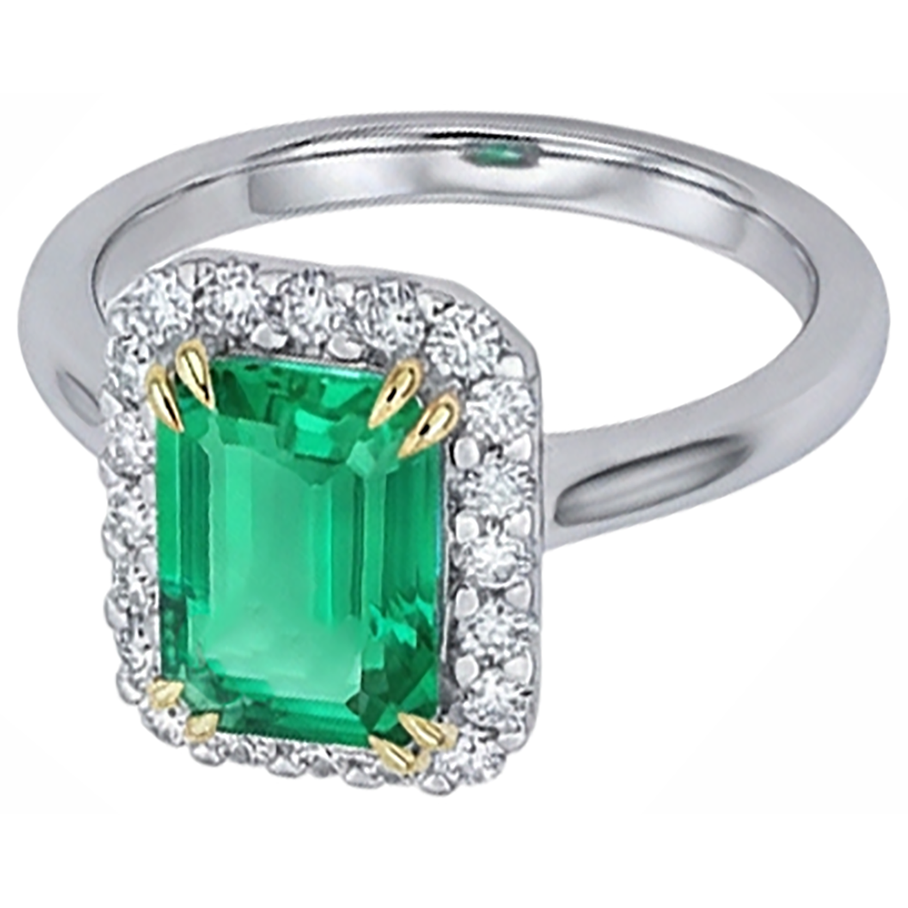 Natural Real ( Not Lab Grown ) Colombian Green Emerald GIA Halo Ring For Women