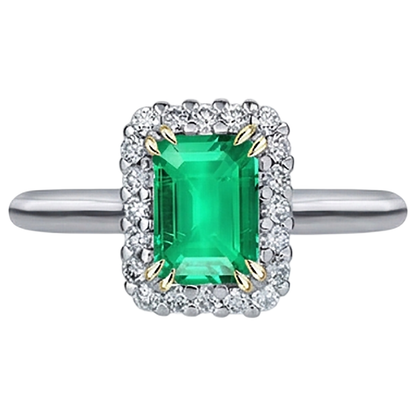 Natural Real ( Not Lab Grown ) Colombian Green Emerald GIA Halo Ring For Women