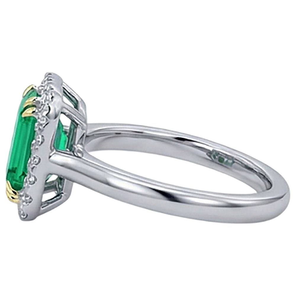 Natural Real ( Not Lab Grown ) Colombian Green Emerald GIA Halo Ring For Women