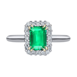 Colombian Green Emerald Halo Ring For Women
