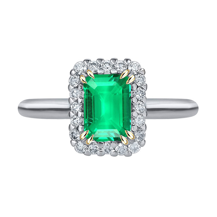 Colombian Green Emerald Halo Ring For Women