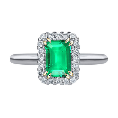 Colombian Green Emerald Halo Ring For Women