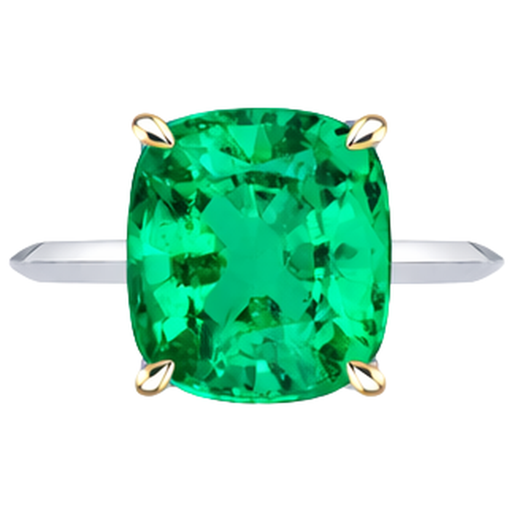 natural cushion emerald 3.50ct ring close up detail