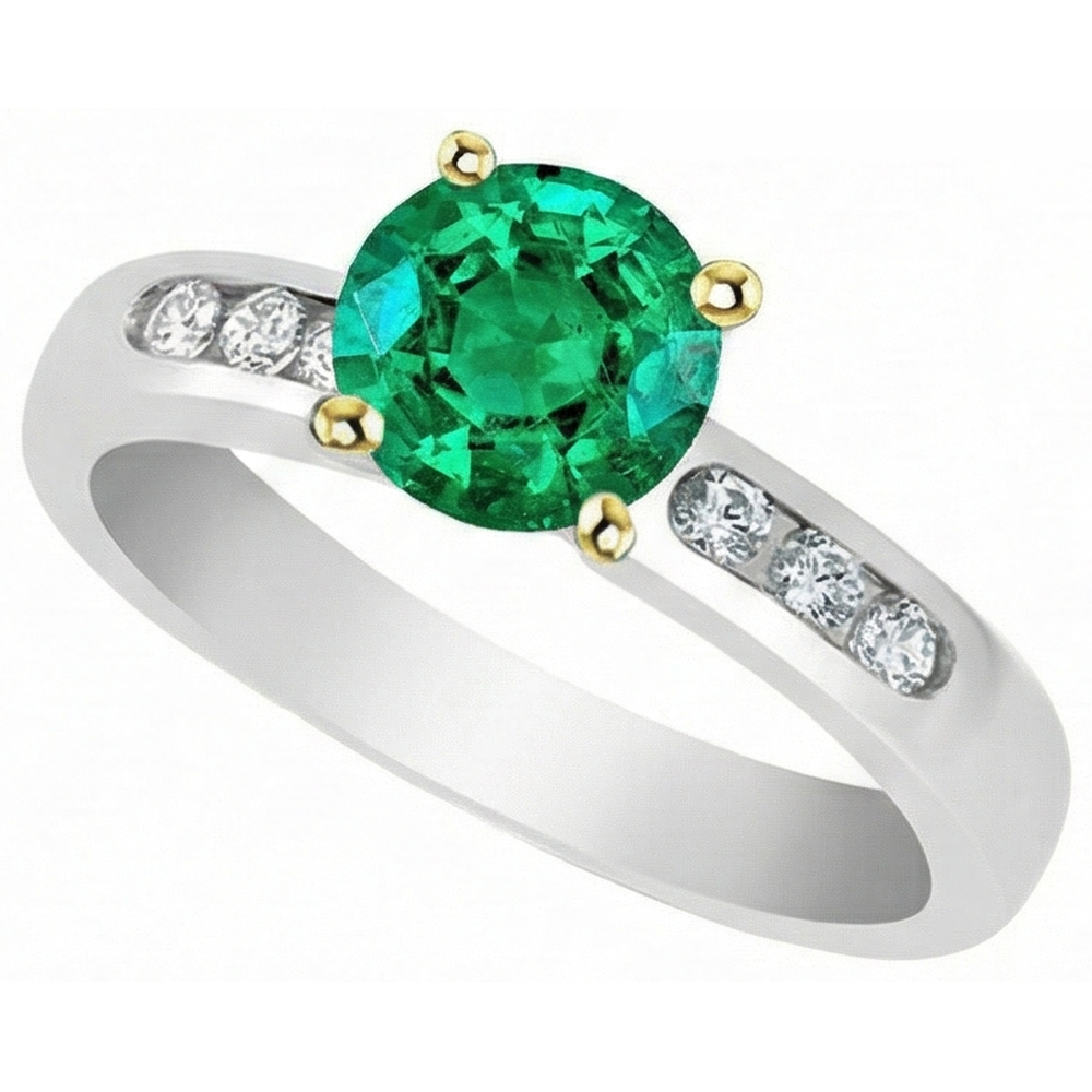 Natural Real ( Not Lab Grown ) Colombian Green Emerald GIA Ring Channel Set Diamond