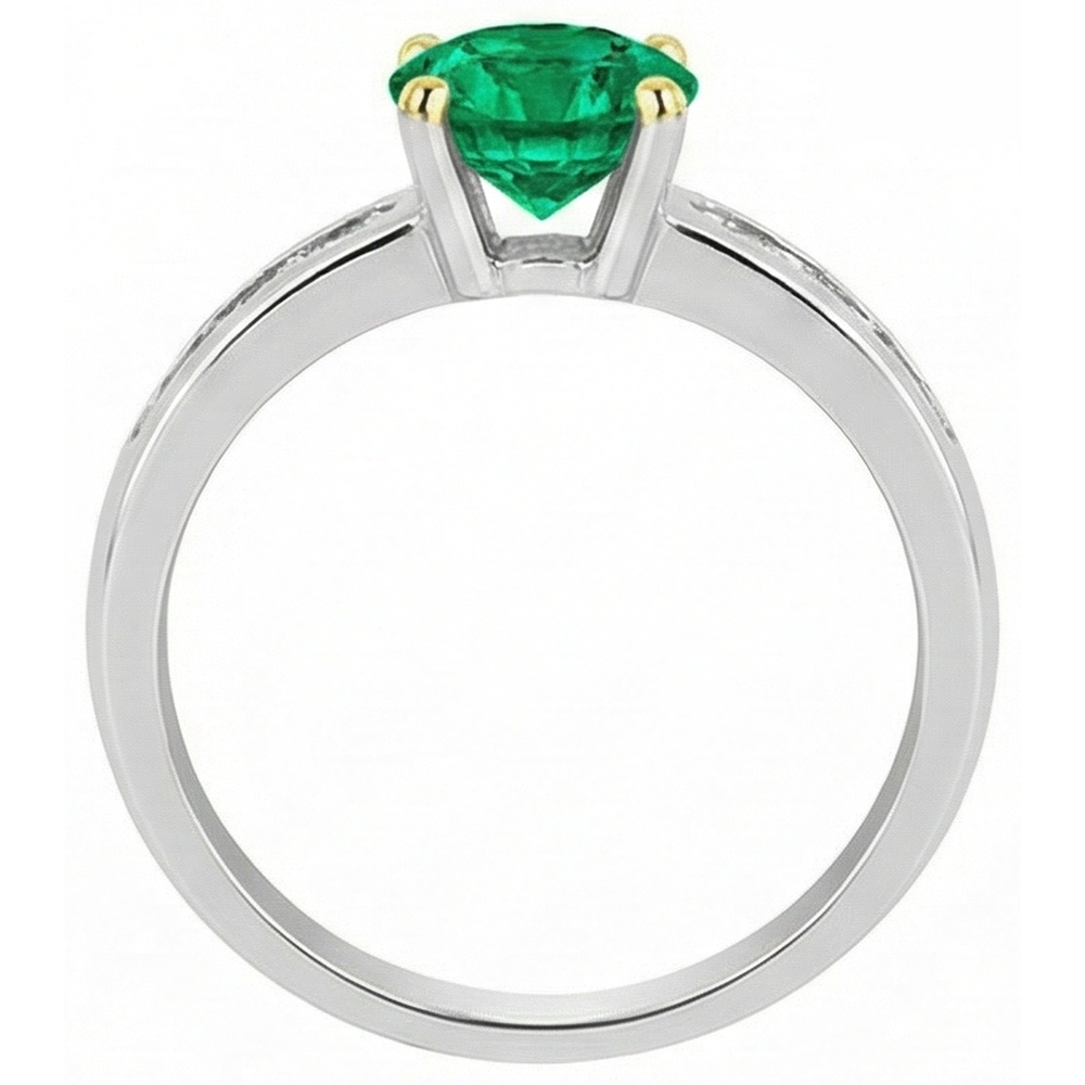 Natural Real ( Not Lab Grown ) Colombian Green Emerald GIA Ring Channel Set Diamond