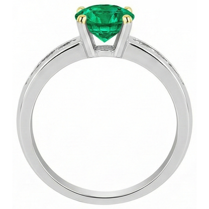 Natural Real ( Not Lab Grown ) Colombian Green Emerald GIA Ring Channel Set Diamond