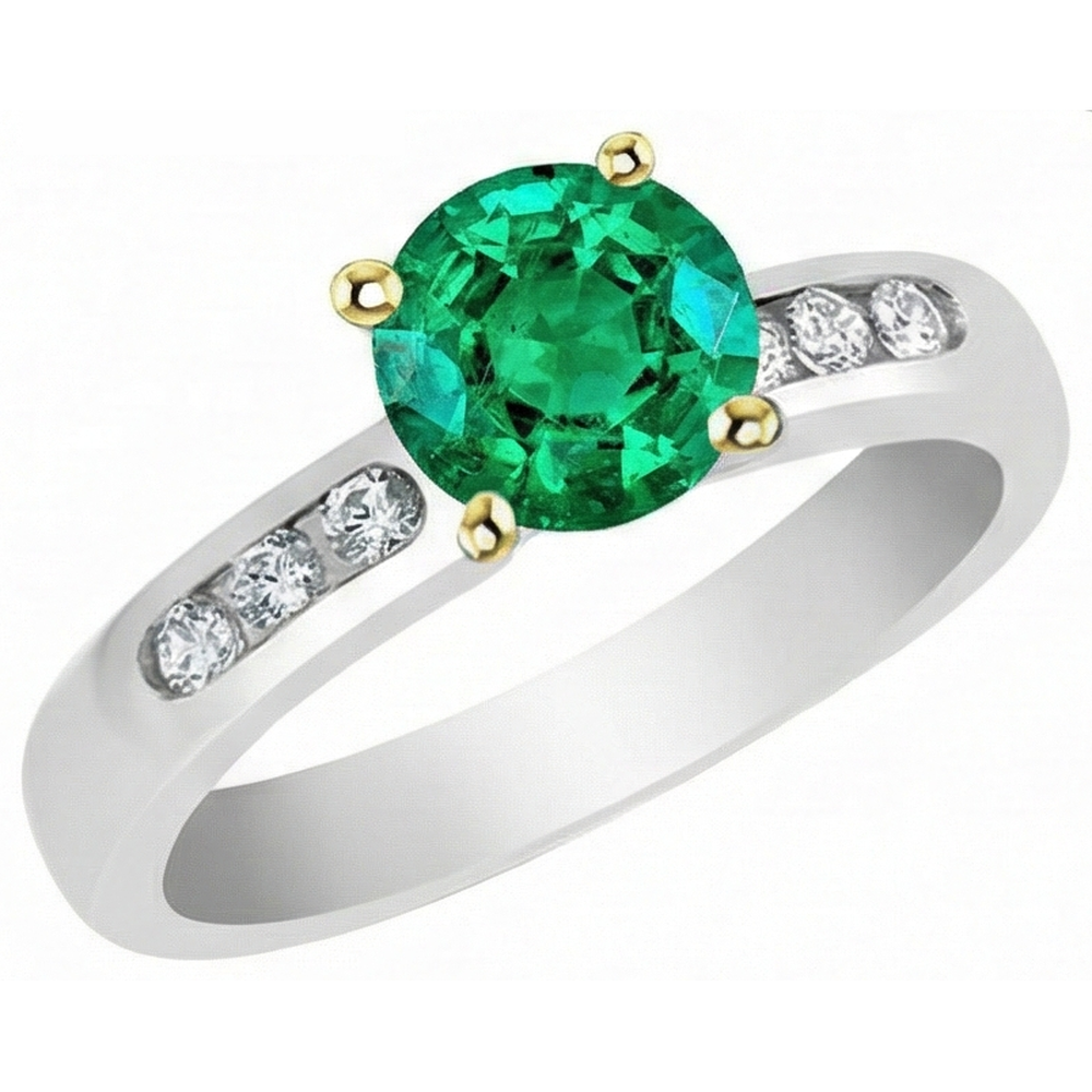 Natural Real ( Not Lab Grown ) Colombian Green Emerald GIA Ring Channel Set Diamond