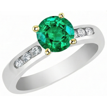 Natural Real ( Not Lab Grown ) Colombian Green Emerald GIA Ring Channel Set Diamond
