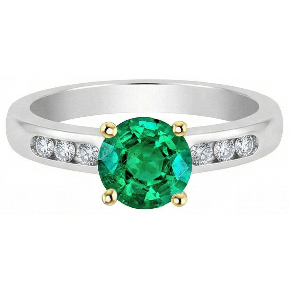 Natural Real ( Not Lab Grown ) Colombian Green Emerald GIA Ring Channel Set Diamond