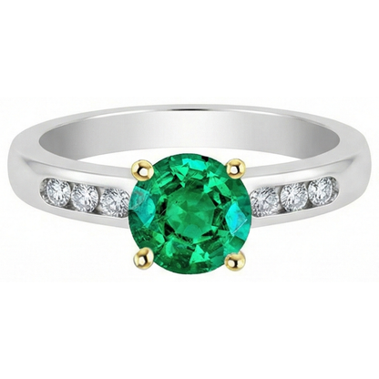 Natural Real ( Not Lab Grown ) Colombian Green Emerald GIA Ring Channel Set Diamond