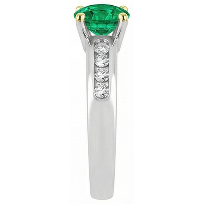 Natural Real ( Not Lab Grown ) Colombian Green Emerald GIA Ring Channel Set Diamond