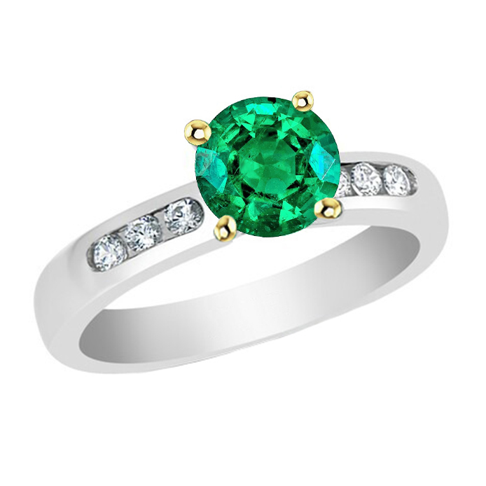 Colombian Green Emerald Ring Channel Set Diamond 