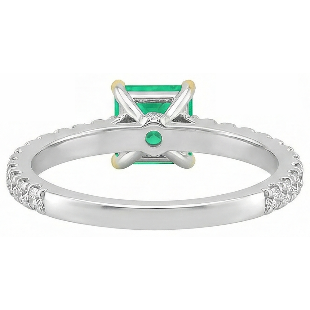Natural Real ( Not Lab Grown ) Colombian Green Emerald GIA Ring Princess Cut Round Diamond