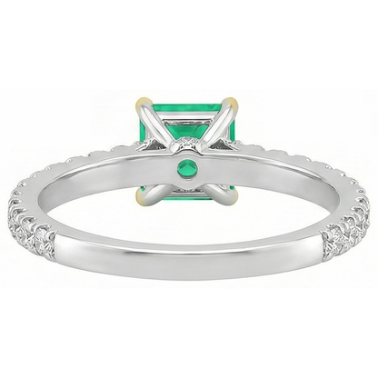 Natural Real ( Not Lab Grown ) Colombian Green Emerald GIA Ring Princess Cut Round Diamond