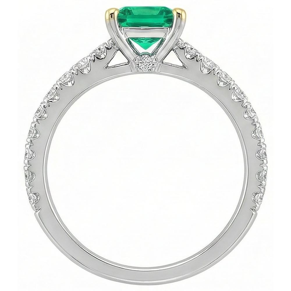 Natural Real ( Not Lab Grown ) Colombian Green Emerald GIA Ring Princess Cut Round Diamond