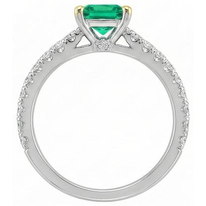 Natural Real ( Not Lab Grown ) Colombian Green Emerald GIA Ring Princess Cut Round Diamond