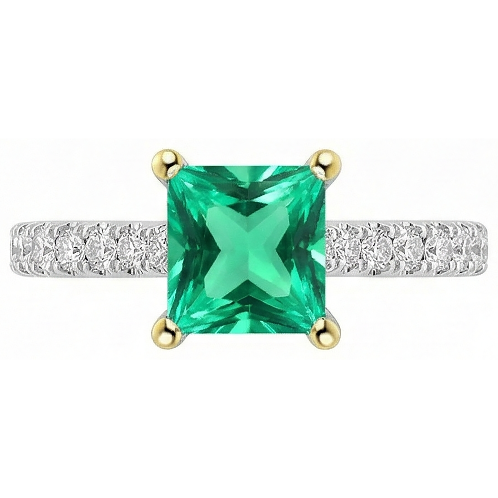 Natural Real ( Not Lab Grown ) Colombian Green Emerald GIA Ring Princess Cut Round Diamond
