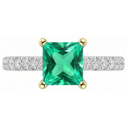 Natural Real ( Not Lab Grown ) Colombian Green Emerald GIA Ring Princess Cut Round Diamond