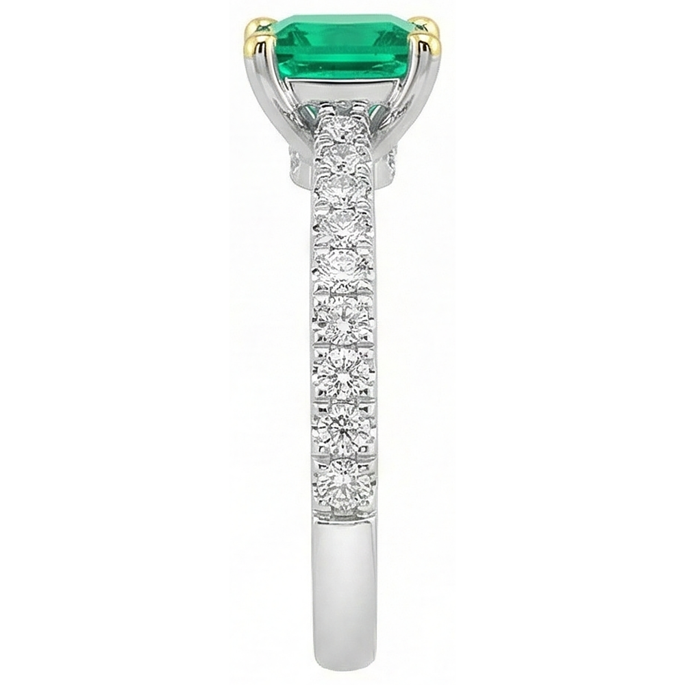 Natural Real ( Not Lab Grown ) Colombian Green Emerald GIA Ring Princess Cut Round Diamond