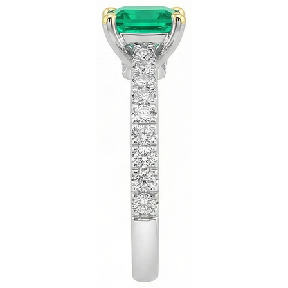 Natural Real ( Not Lab Grown ) Colombian Green Emerald GIA Ring Princess Cut Round Diamond