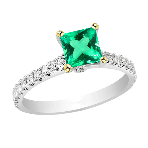 Colombian Green Emerald Ring Princess Cut Round Diamond