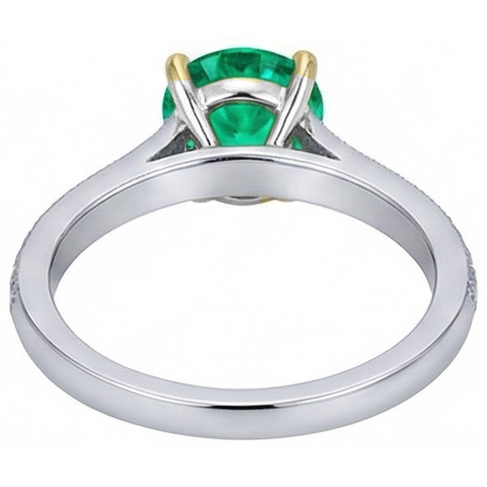 Natural Real ( Not Lab Grown ) Colombian Green Emerald GIA Solitaire Ring With Accents