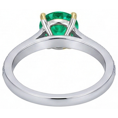 Natural Real ( Not Lab Grown ) Colombian Green Emerald GIA Solitaire Ring With Accents
