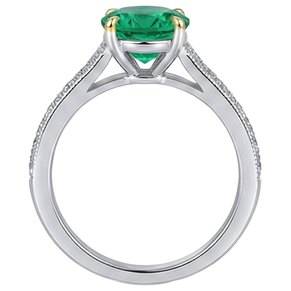 Natural Real ( Not Lab Grown ) Colombian Green Emerald GIA Solitaire Ring With Accents