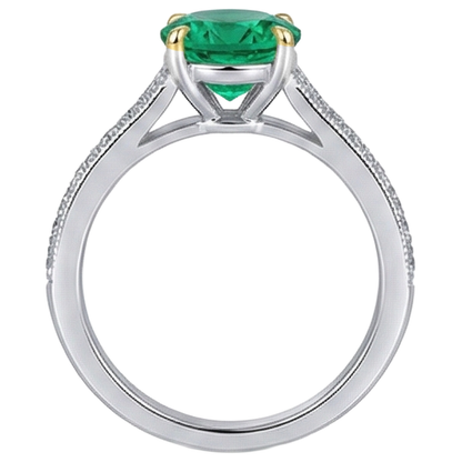 Natural Real ( Not Lab Grown ) Colombian Green Emerald GIA Solitaire Ring With Accents
