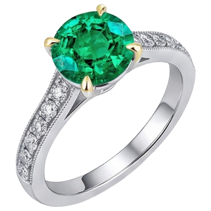 Natural Real ( Not Lab Grown ) Colombian Green Emerald GIA Solitaire Ring With Accents
