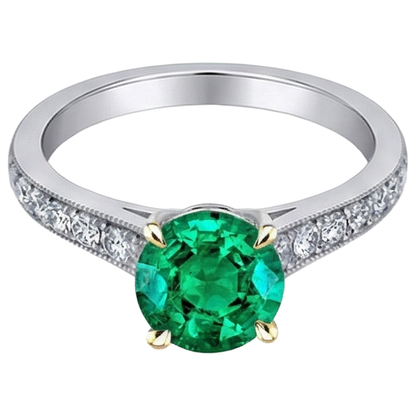 Natural Real ( Not Lab Grown ) Colombian Green Emerald GIA Solitaire Ring With Accents
