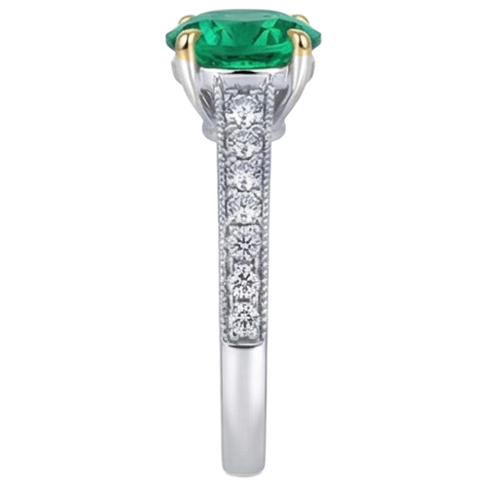 Natural Real ( Not Lab Grown ) Colombian Green Emerald GIA Solitaire Ring With Accents