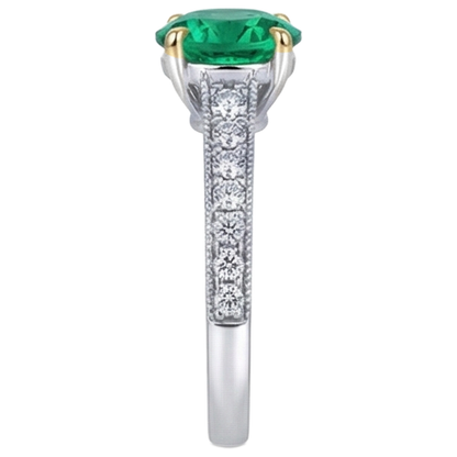 Natural Real ( Not Lab Grown ) Colombian Green Emerald GIA Solitaire Ring With Accents