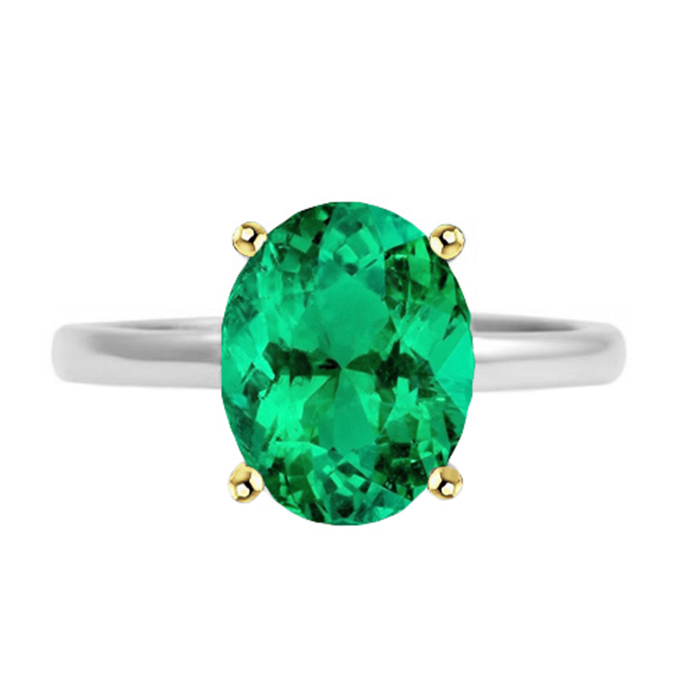 Colombian Green Emerald Solitaire Ring