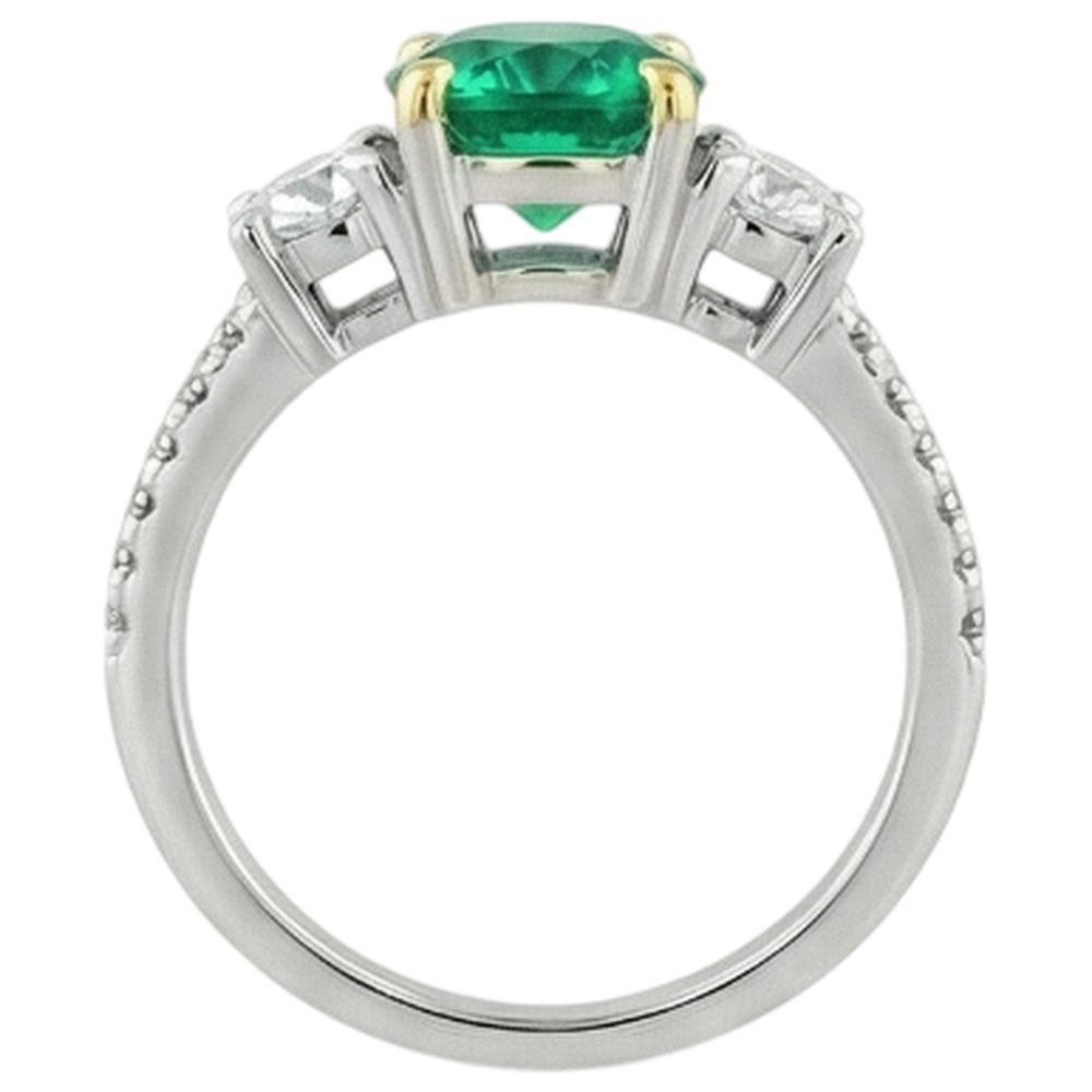 natural round emerald 2ct ring on white background