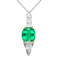 Colombian Green Emerald And Diamond Pendant Necklace