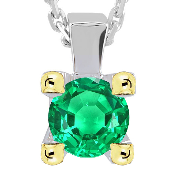 Colombian Green Emerald Pendant Solitaire Round Cut