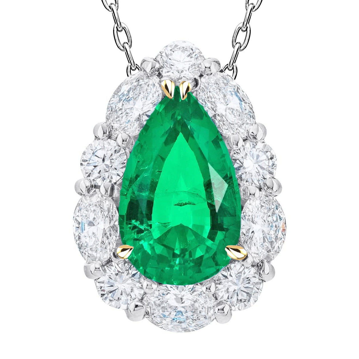 Colombian Green Emerald And Diamond Necklace Gold 14K