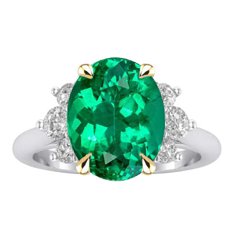 Colombian Green Emerald And Diamond Ring Oval Shape