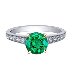 Natural Real ( Not Lab Grown ) Colombian Green Emerald GIA Solitaire Ring With Accents