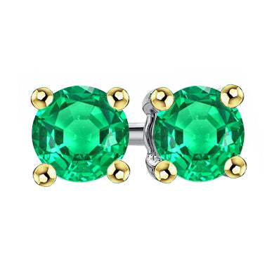 natural round emerald 2ct earring front view