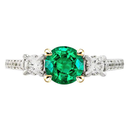 natural round emerald 2ct ring front view