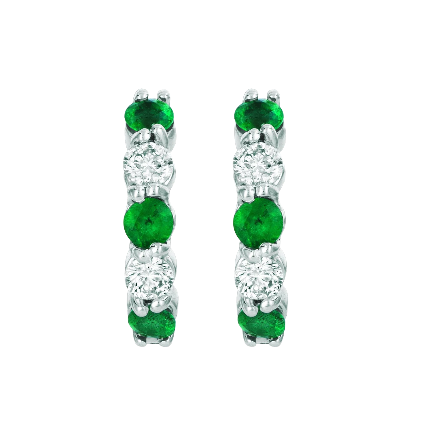 Colombian Green Emerald And Natural Earth Mined Diamond Hoop Earrings 1 Carat 14K White Gold